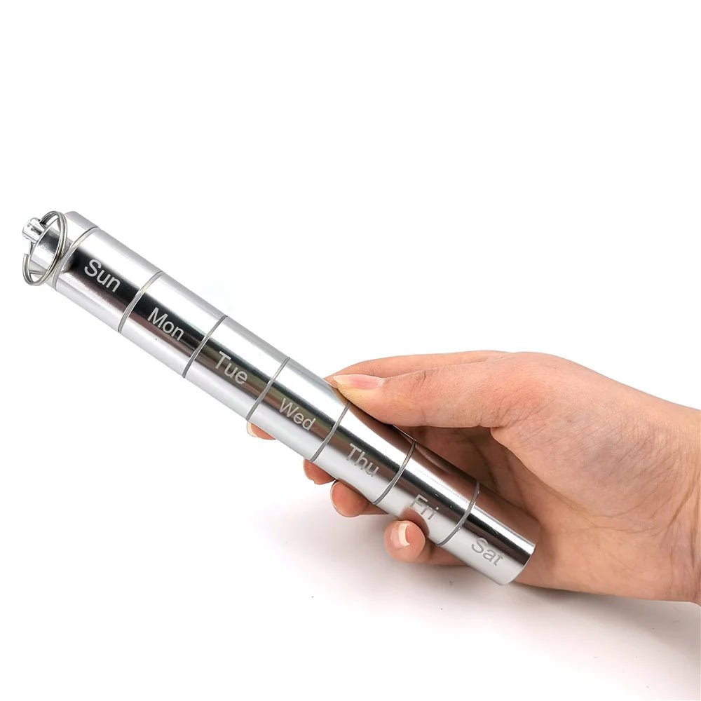 Rainbow medication organiser - 7 metal cylinders