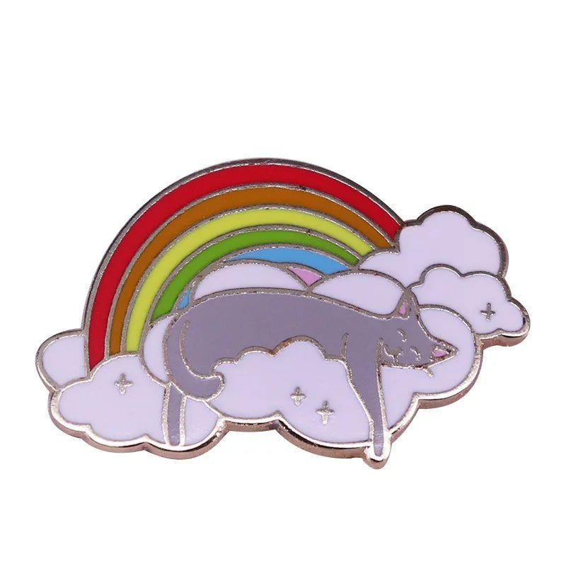 Rainbow and cloud sleepy cat badge