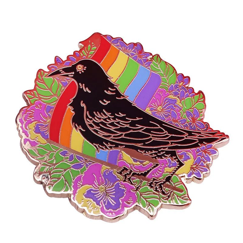 Crow rainbow enamel pin