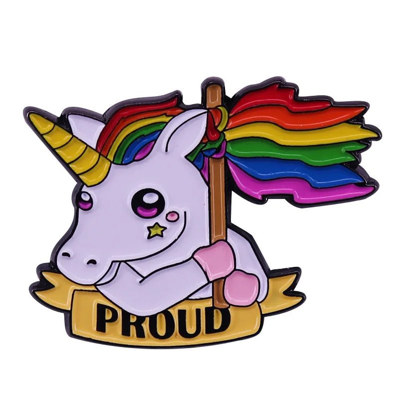 Rainbow pride cat, unicorn, clouds Enamel Pins