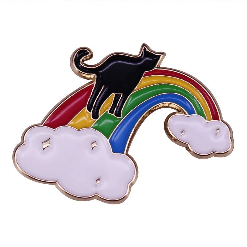 Rainbow pride cat, unicorn, clouds Enamel Pins