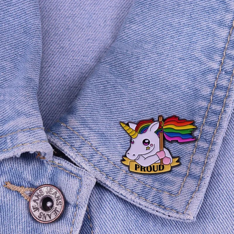 Rainbow pride cat, unicorn, clouds Enamel Pins