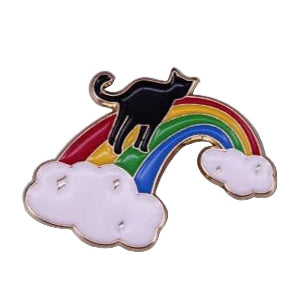 Black cat rainbow bridge clouds pride gay pin