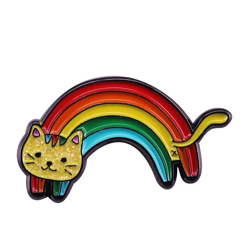 Rainbow pride cat, unicorn, clouds Enamel Pins