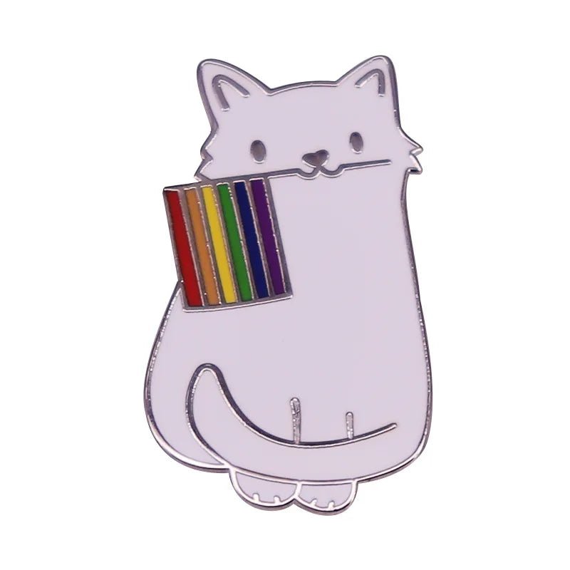 Rainbow pride cat, unicorn, clouds Enamel Pins