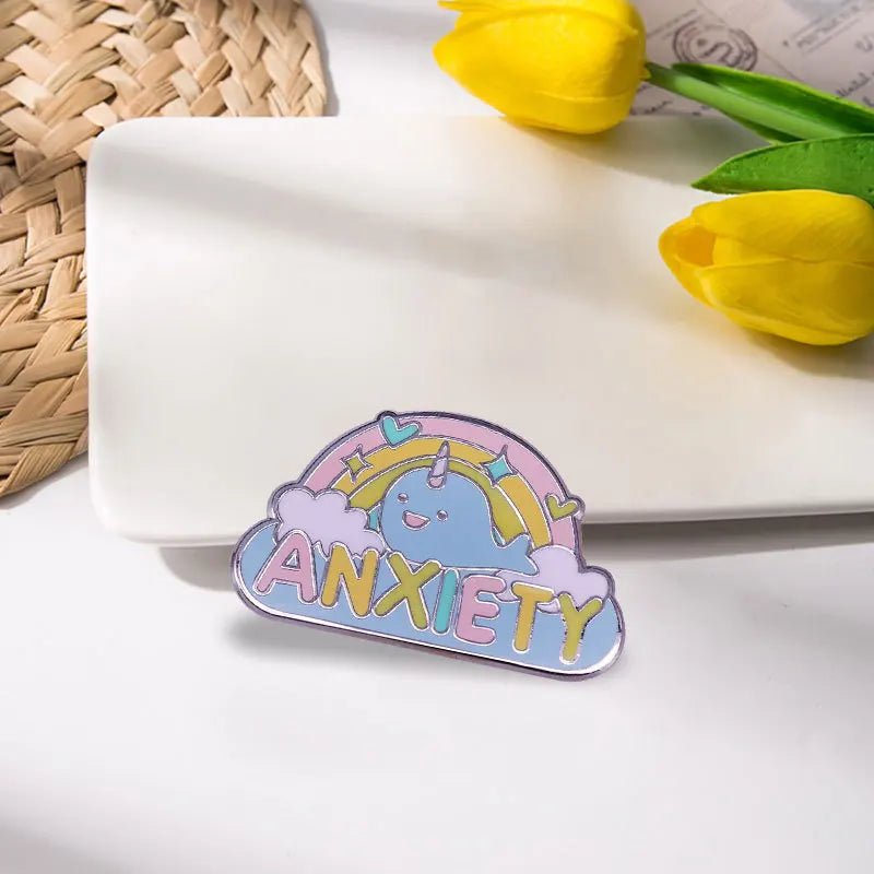 Anxiety narwhal cloud rainbow badge