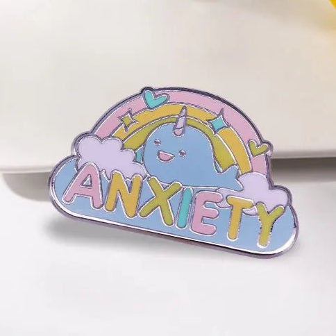 Anxiety narwhal cloud rainbow badge
