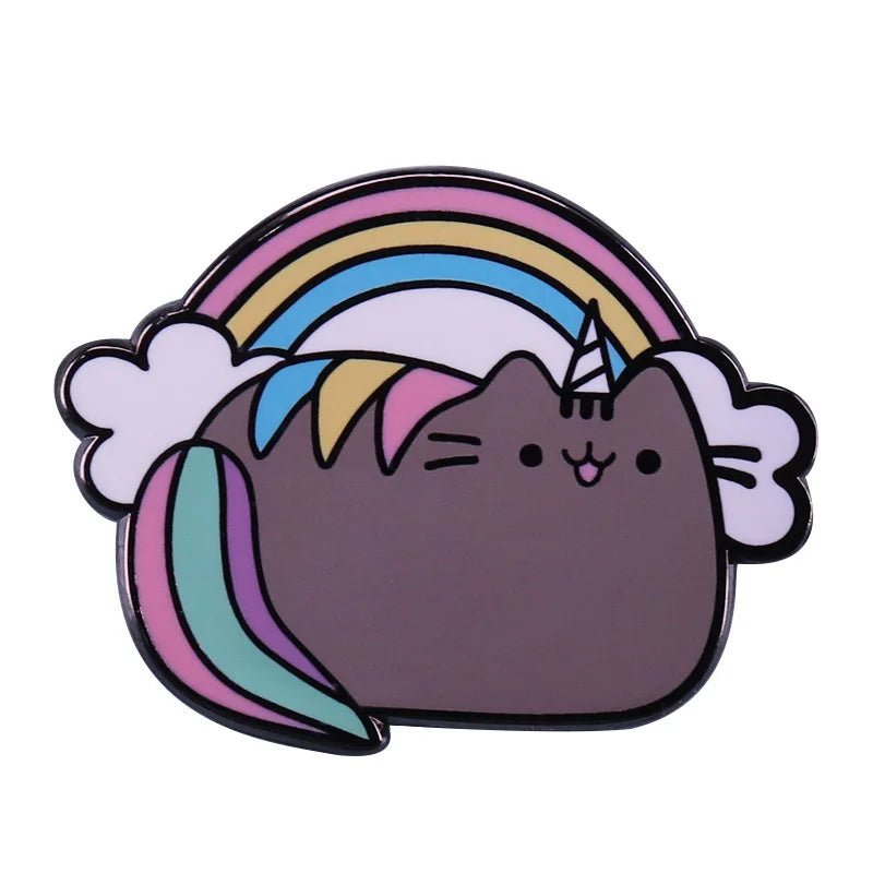 Rainbow pride cat, unicorn, clouds Enamel Pins