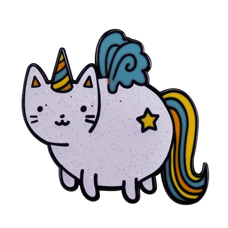 Rainbow pride cat, unicorn, clouds Enamel Pins