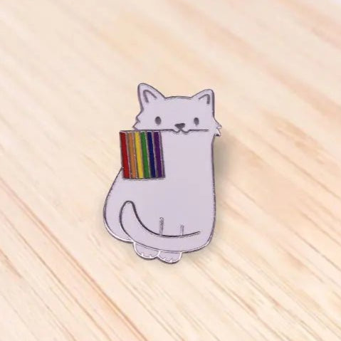 Rainbow pride cat, unicorn, clouds - enamel pins