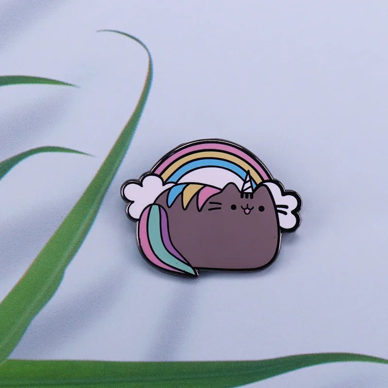 Pusheen pansexual pride rainbow cat badge
