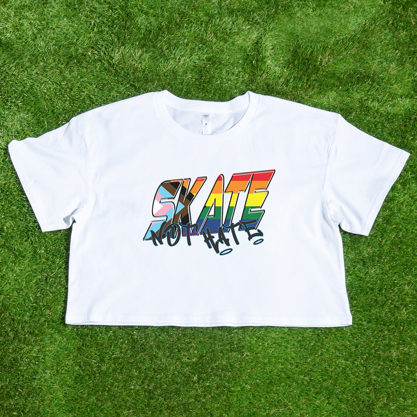 FUNDRAISER FOR MARS Rainbow Pride SKATE NOT HATE - locally printed crop tee