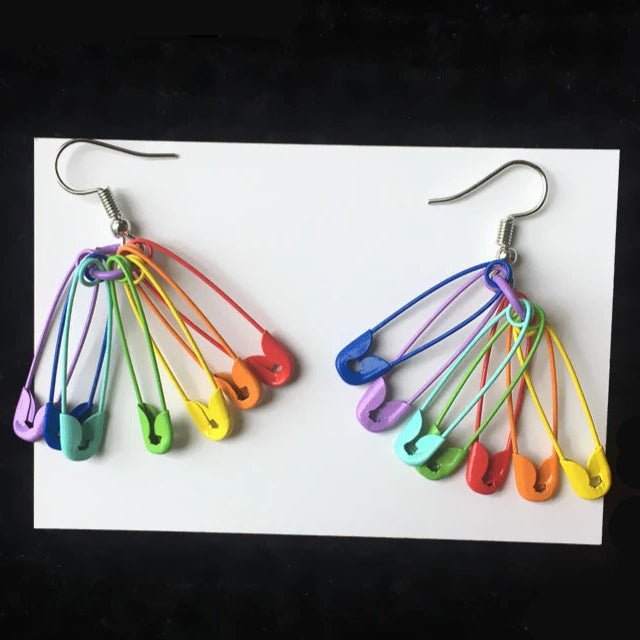 Rainbow pride gay safety pin earrings