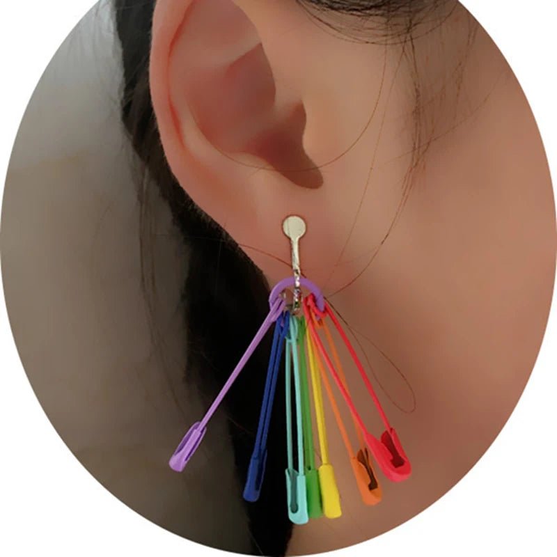 Rainbow Safety Pin Earrings - Gay SkateRainbow Safety Pin Earringsskate accessoriesGay SkateGay Skate200001034:367#short style