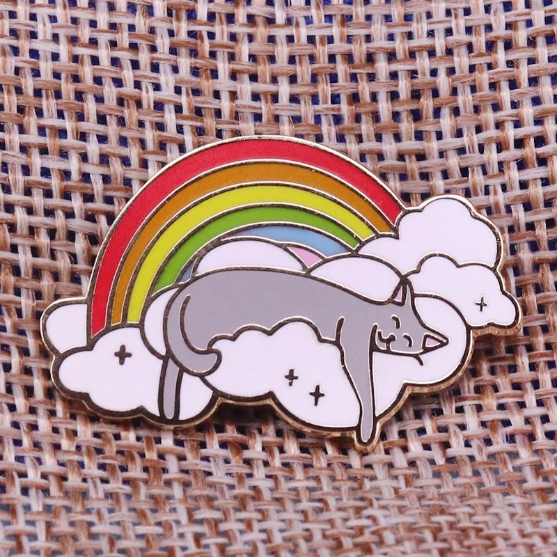 Rainbow Sleepy Cat - enamel pride pin
