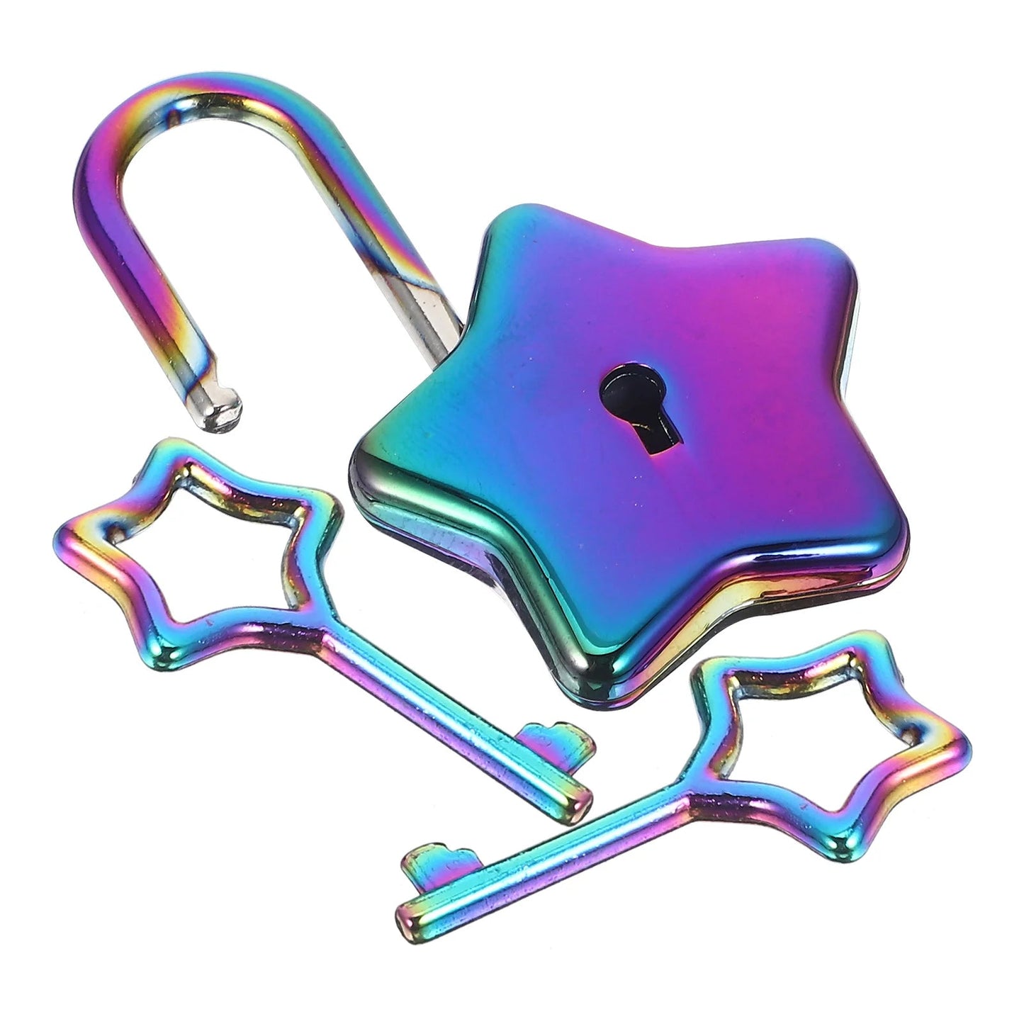 Love lock and key. Rainbow, iridescent, sparkly padlock jewellry