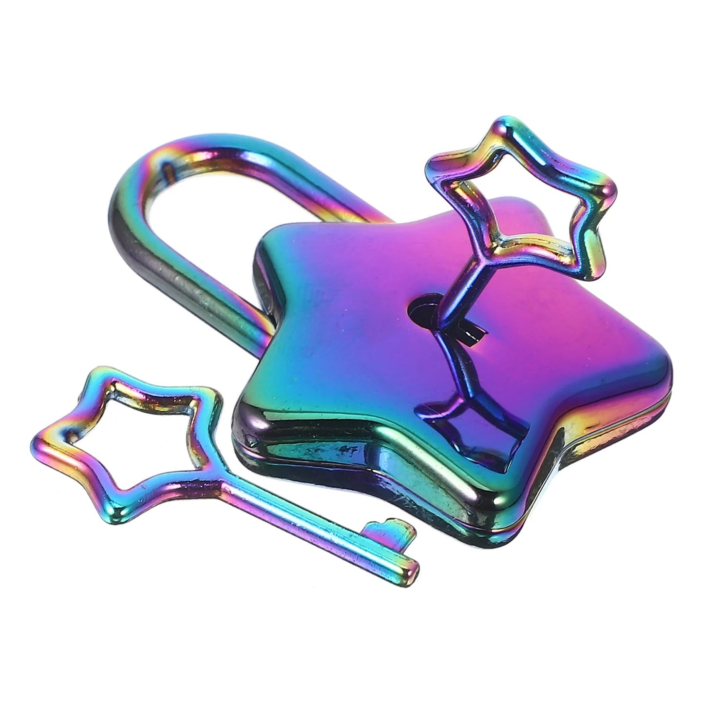 Rainbow star shaped metal padlock and key