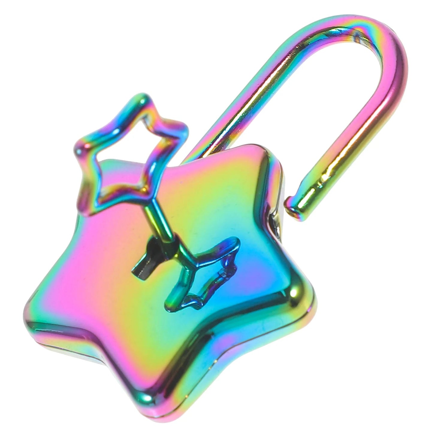 Star-shaped rainbow padlock and key with a colourful alloy finish 