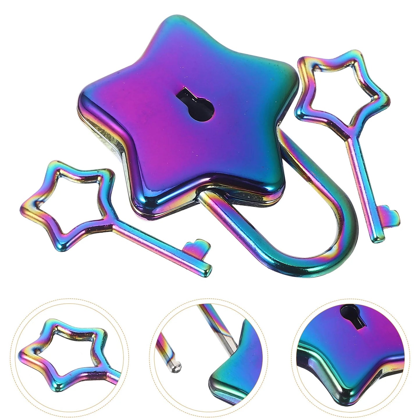 Romantic love padlock - star shaped rainbow lock and key