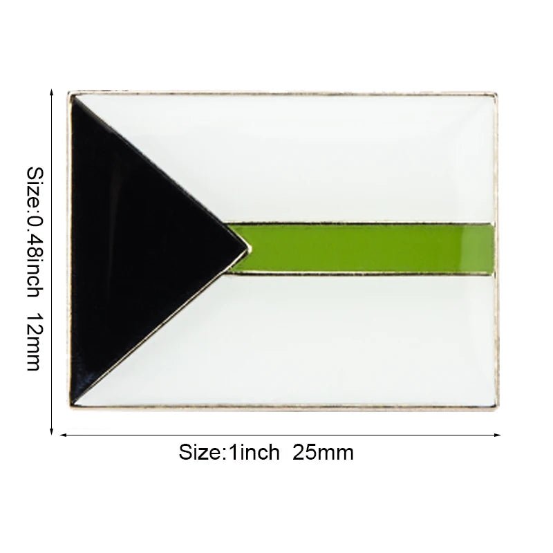 The Rare Pride Flags - Enamel Lapel Pin measures 25mm by 12mm and features a black triangle, a horizontal white stripe, and a green center stripe. Celebrate LGBTQ+ unity and diversity with this rectangular pin.