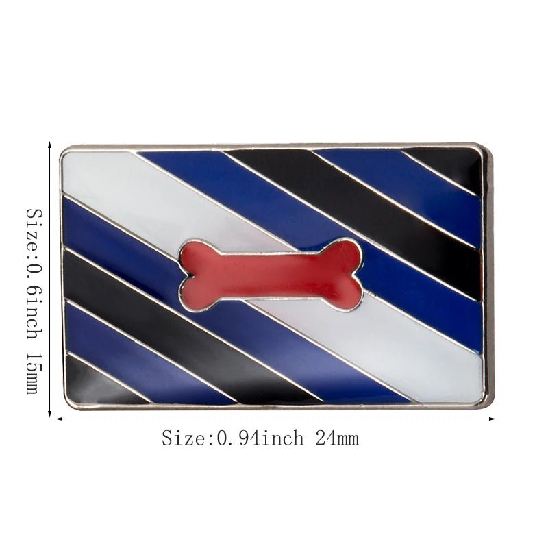 The Rare Pride Flags - Enamel Lapel Pin is a 0.94" x 0.6" rectangle with black, blue, and white diagonal stripes and a red bone shape at the center. Its vibrant design is perfect for expressing an inclusive pride spirit.