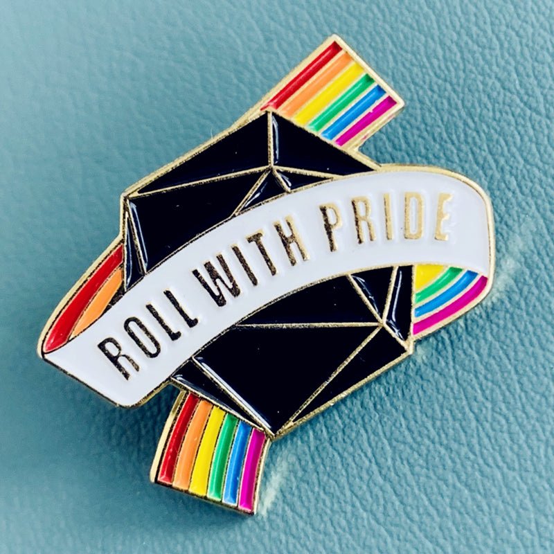 D&D role playing pride badge. Rainbow Roll With Pride enamel dice pin