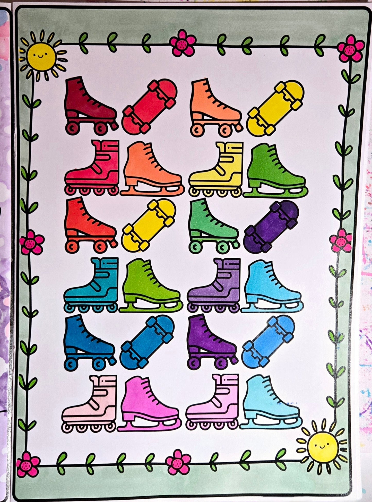 Roller skates, Skateboard, Inline Skates, Ice Skating colouring in book
