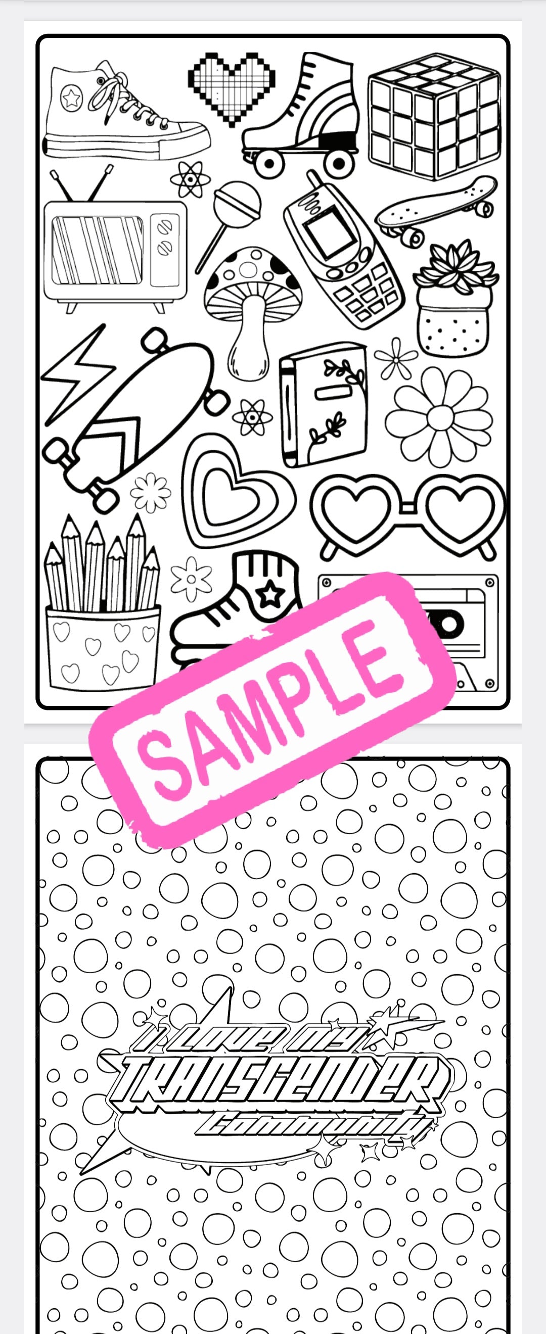 Skateboard rollerskates colouring book. Transgender Pride