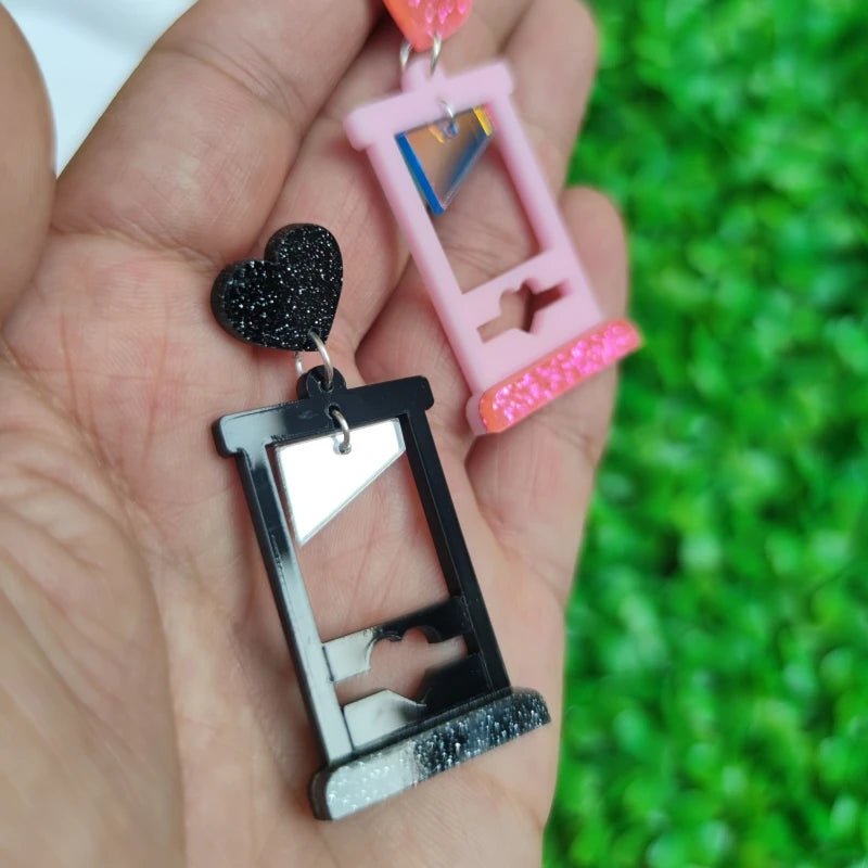 Sparkle and love heart Guillotine - acrylic drop earrings