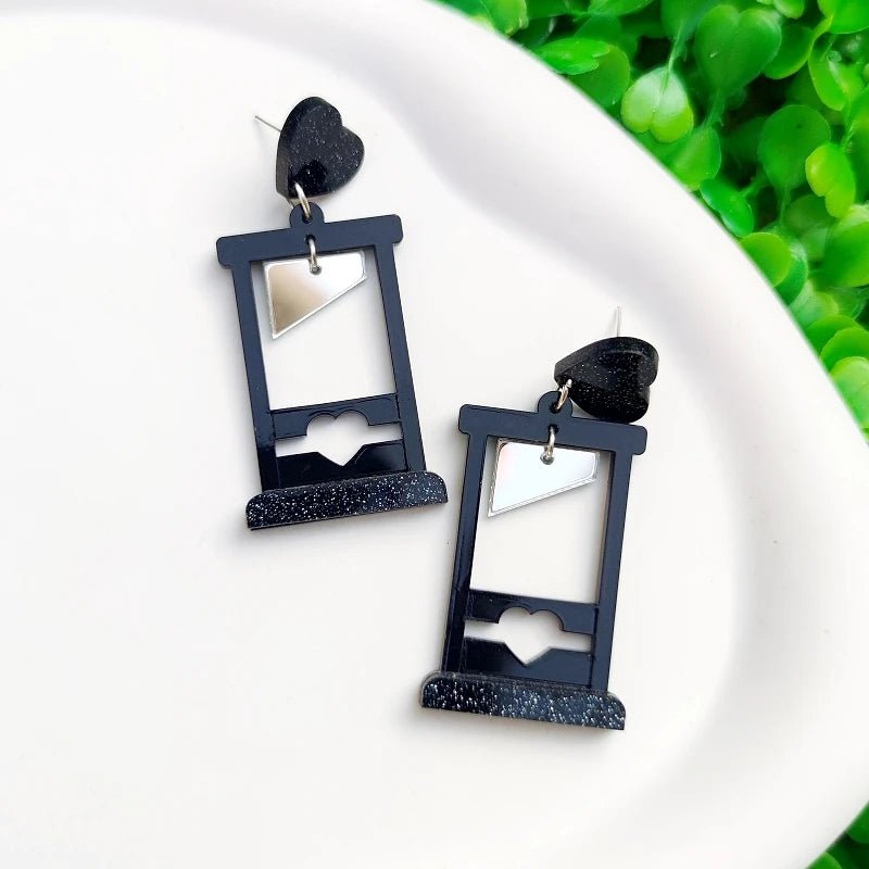 Sparkle and love heart Guillotine - acrylic drop earrings