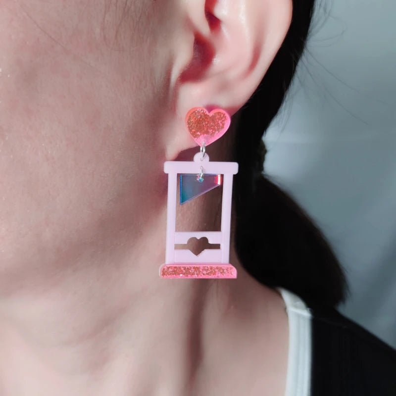 Sparkle and love heart Guillotine - acrylic drop earrings
