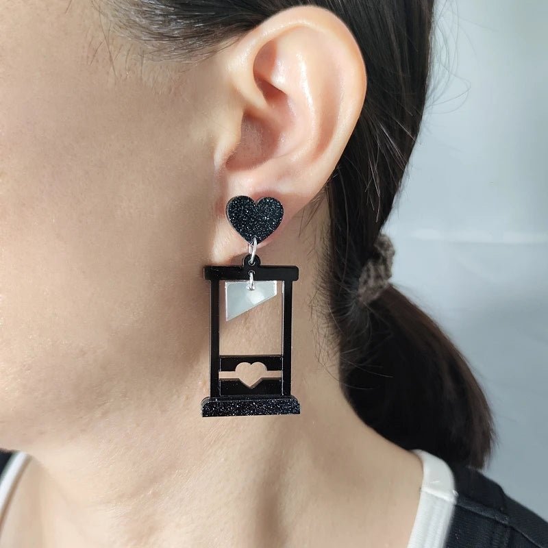 Sparkle and love heart Guillotine - acrylic drop earrings