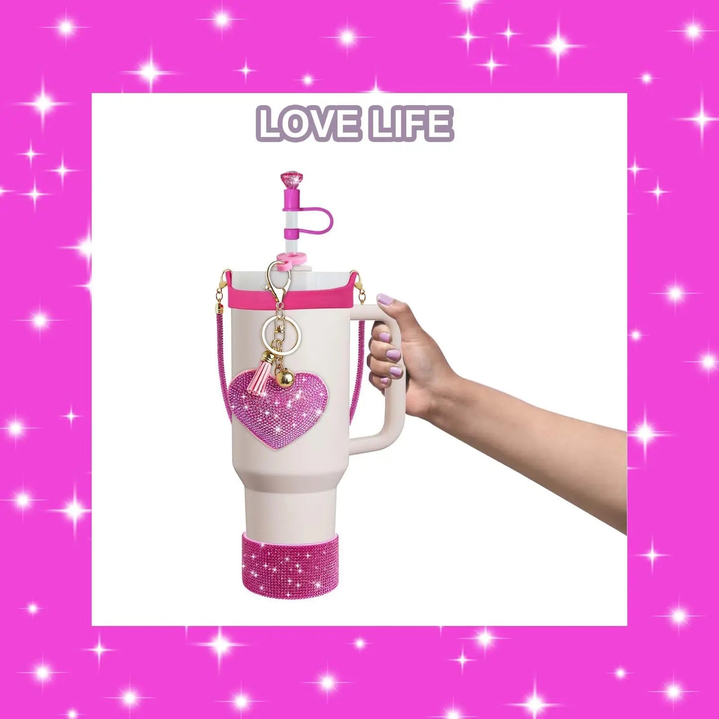 Stanely Cup Bling Accessory Set - diamante pink, black and white