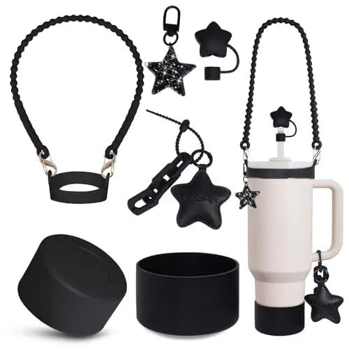 Stanely Cup Bling Accessory Set - diamante pink, black and white