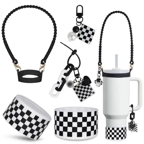 Stanely Cup Bling Accessory Set - diamante pink, black and white