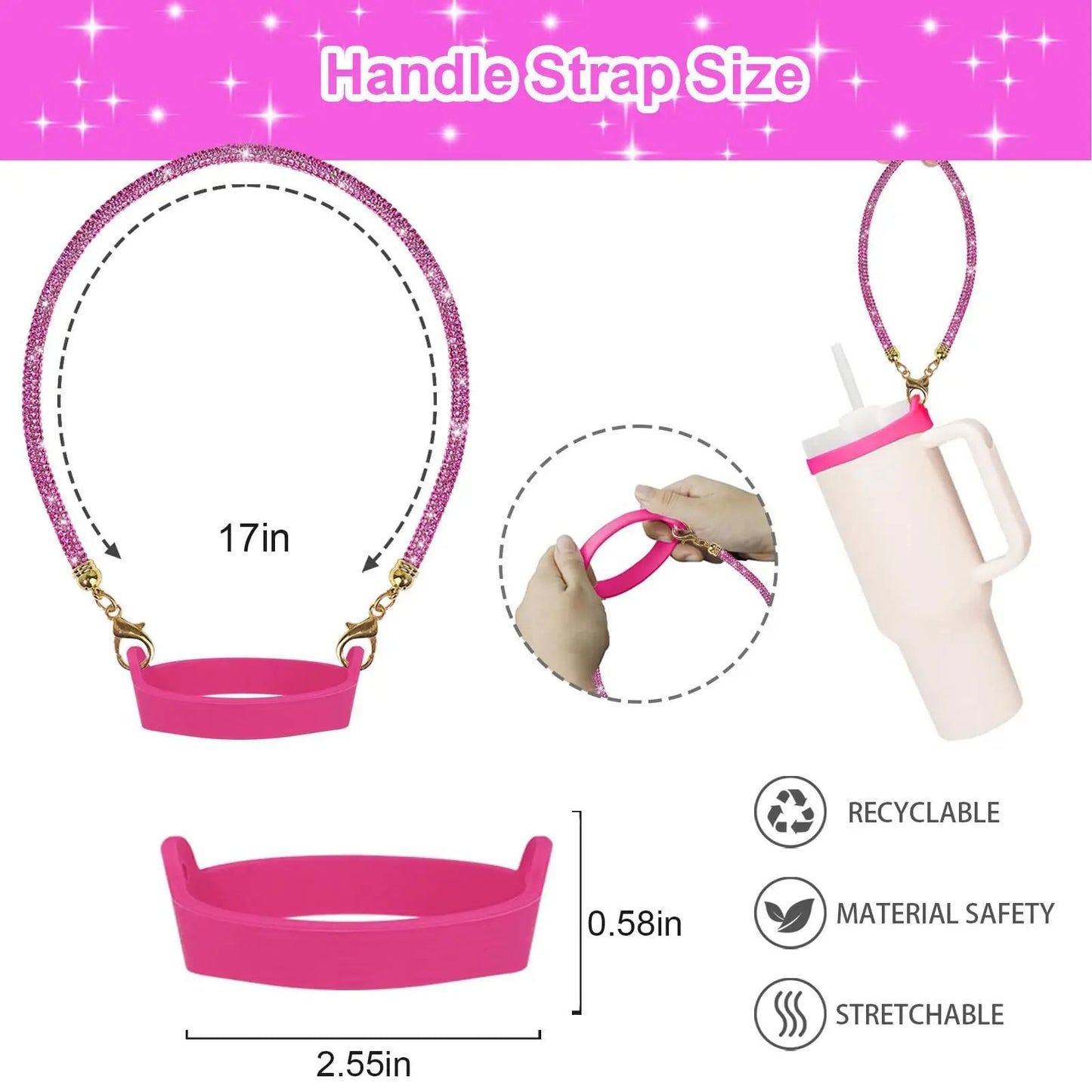 Stanely Cup Bling Accessory Set - diamante pink, black and white