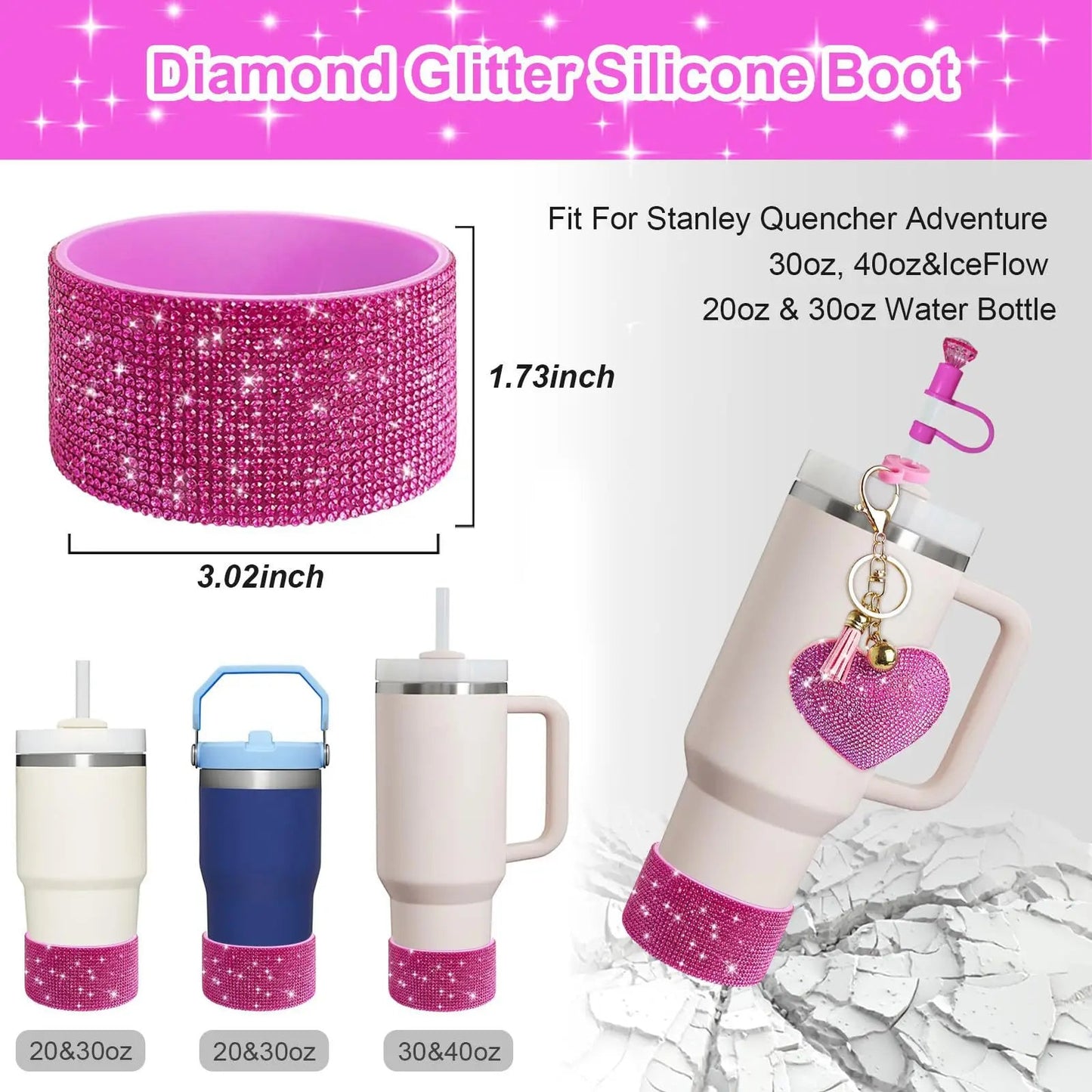 Stanely Cup Bling Accessory Set - diamante pink, black and white