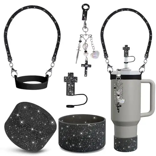 Stanely Cup Bling Accessory Set - diamante pink, black and white