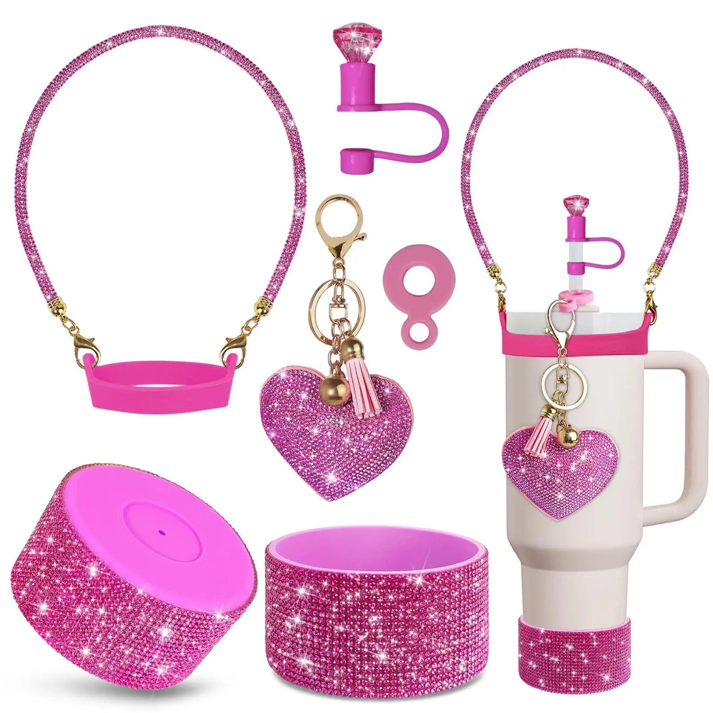 Stanely Cup Bling Accessory Set - diamante pink, black and white