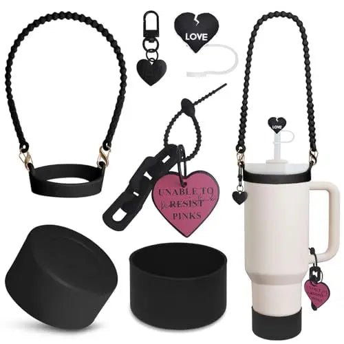 Stanely Cup Bling Accessory Set - diamante pink, black and white