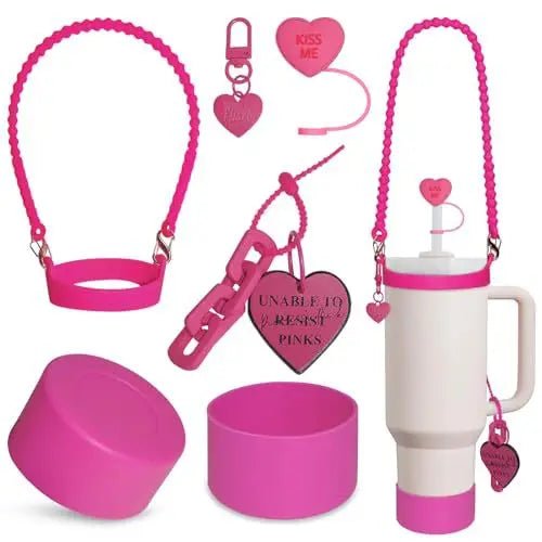 Stanely Cup Bling Accessory Set - diamante pink, black and white