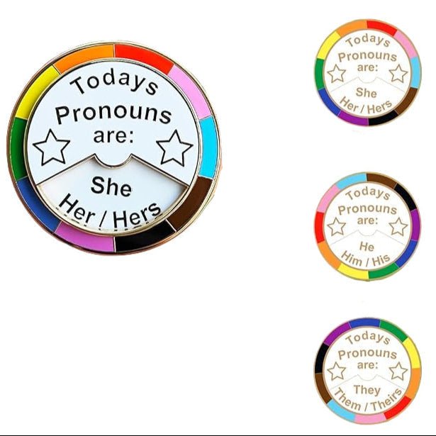 Todays Pronouns selector wheel keyring. She/Her He/Him They/Them. Multigender, gender fluid, polygender, genderqueer, trans, non-binary, plural, plurigender
