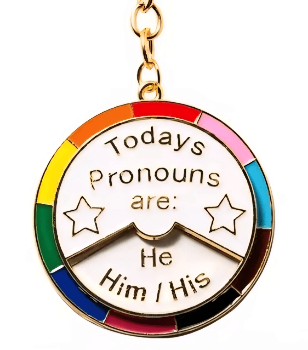 Todays Pronouns selector wheel keyring. She/Her He/Him They/Them. Multigender, gender fluid, polygender, genderqueer, trans, non-binary, plural, plurigender