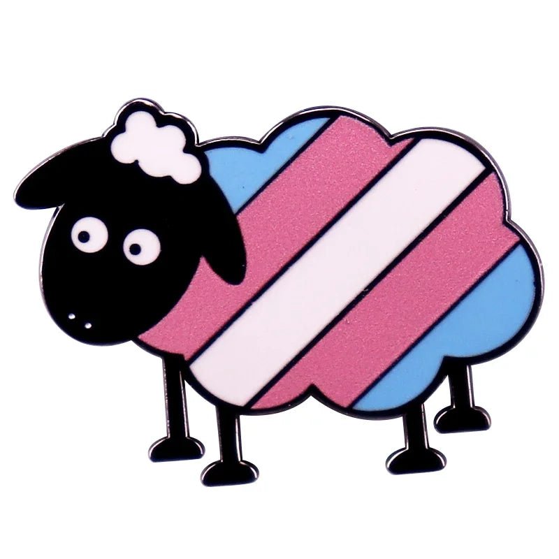 Trans pride flag sheep enamel pin