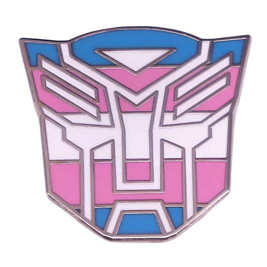 Funny trans pride transformer badge. Trans pride flag brooch, enamel pin. Robots in disguise
