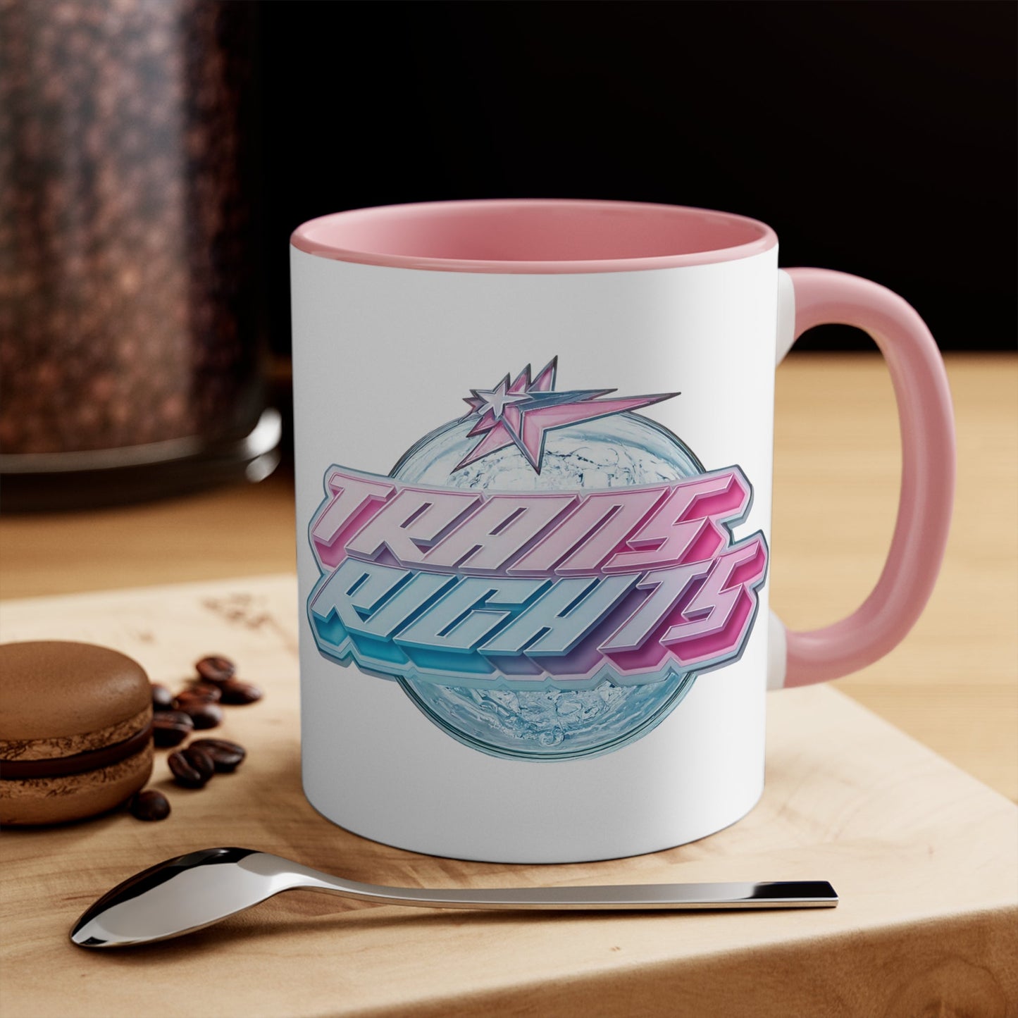 Trans Rights 2025 logo cup - colourful accent mug