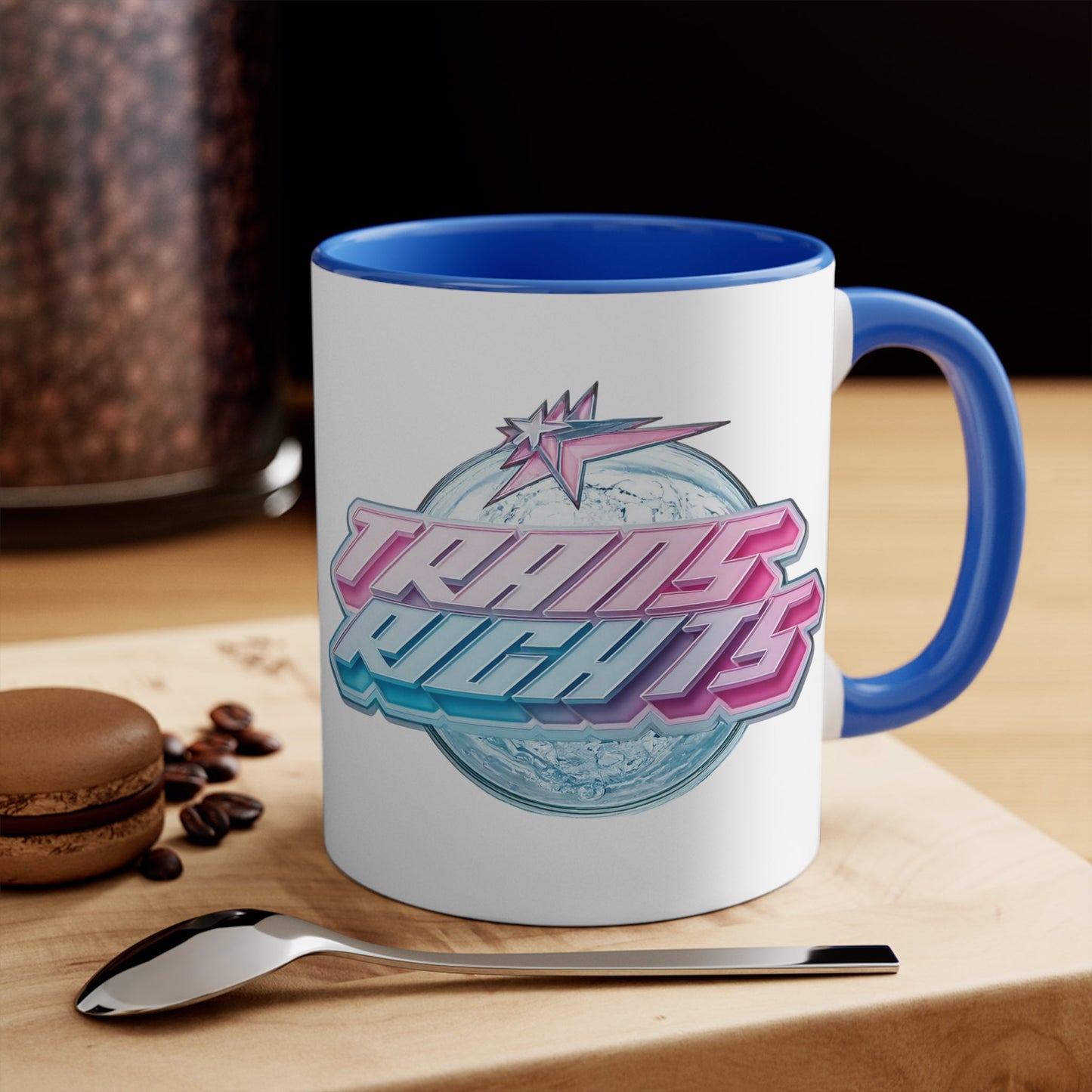 Trans Rights 2025 logo cup - colourful accent mug