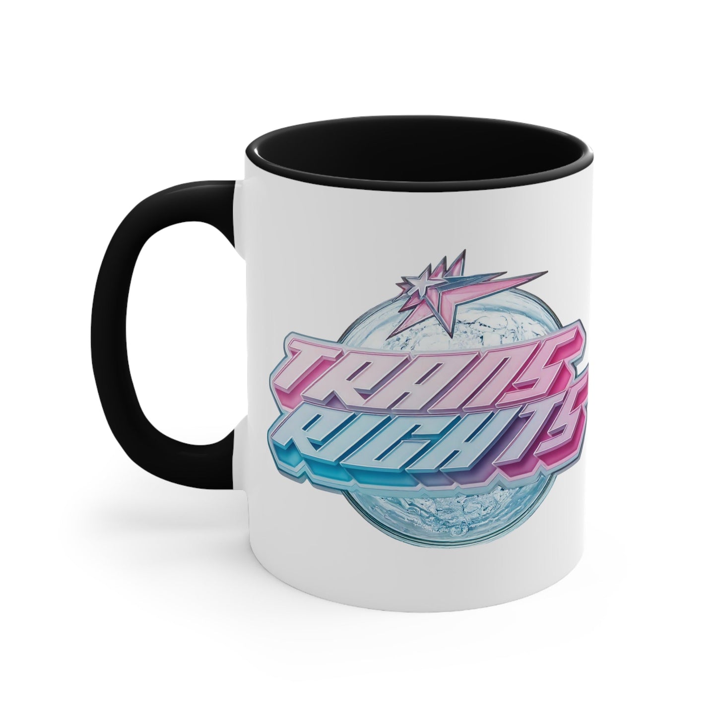Trans Rights mug - original logo transgender pride flag colour cup with a colourful interior and handle accents.