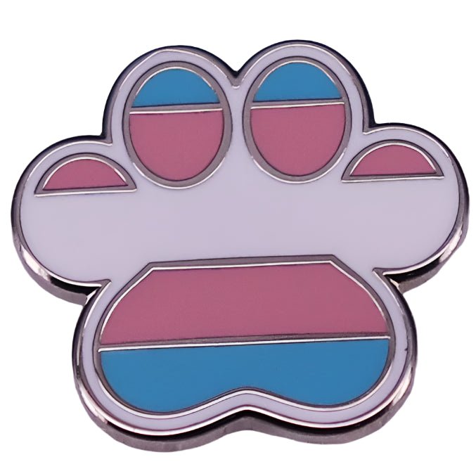 Trans furry pride badge. Paw badge with transgender pride flag