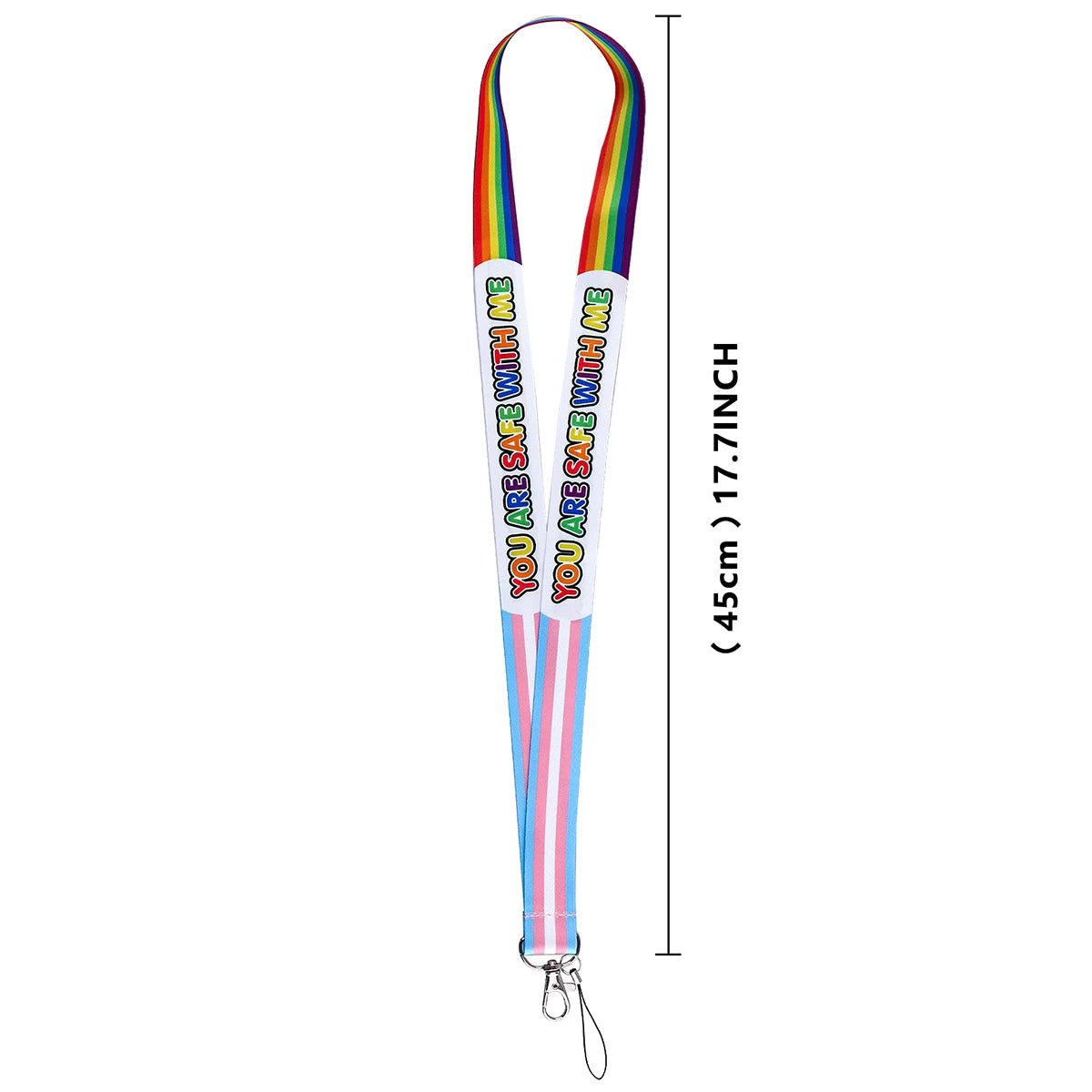 You Are Safe With Me lanyard - trans and rainbow pride flag